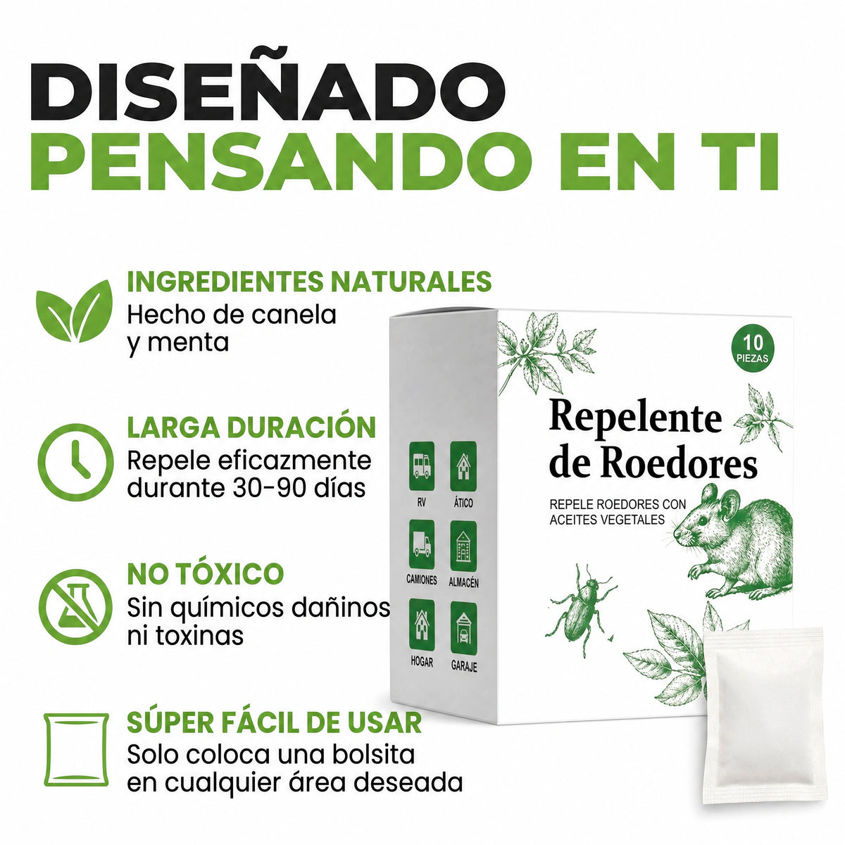EcoRepelent – Repelente de roedores natural con aceites vegetales (10 bolsitas)